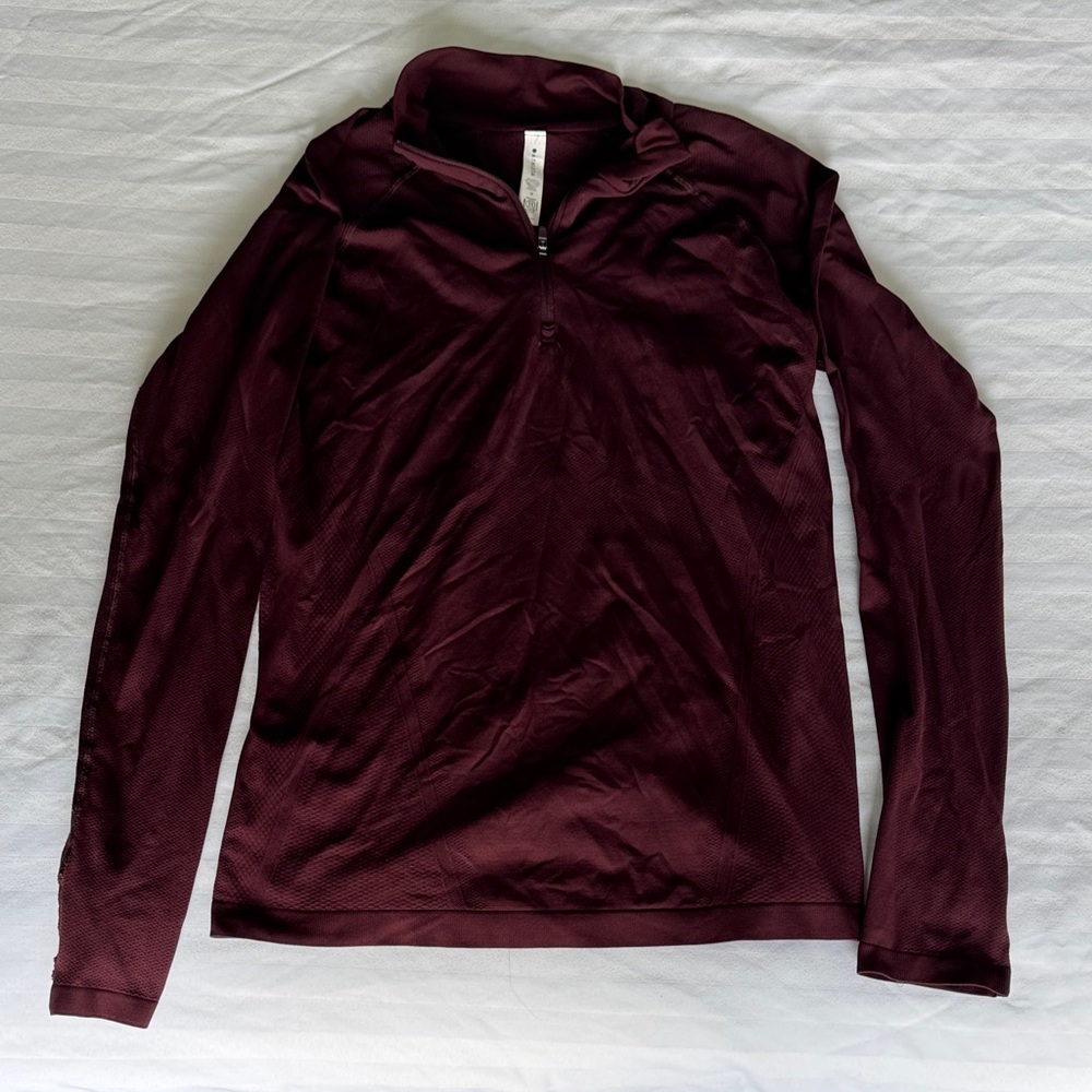 Athleta Maroon Quarter-Zip Long Sleeve Top